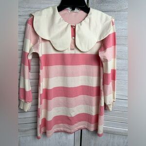 Girls oversized Pink/Cream polo dress with large petaled collar. Sz8